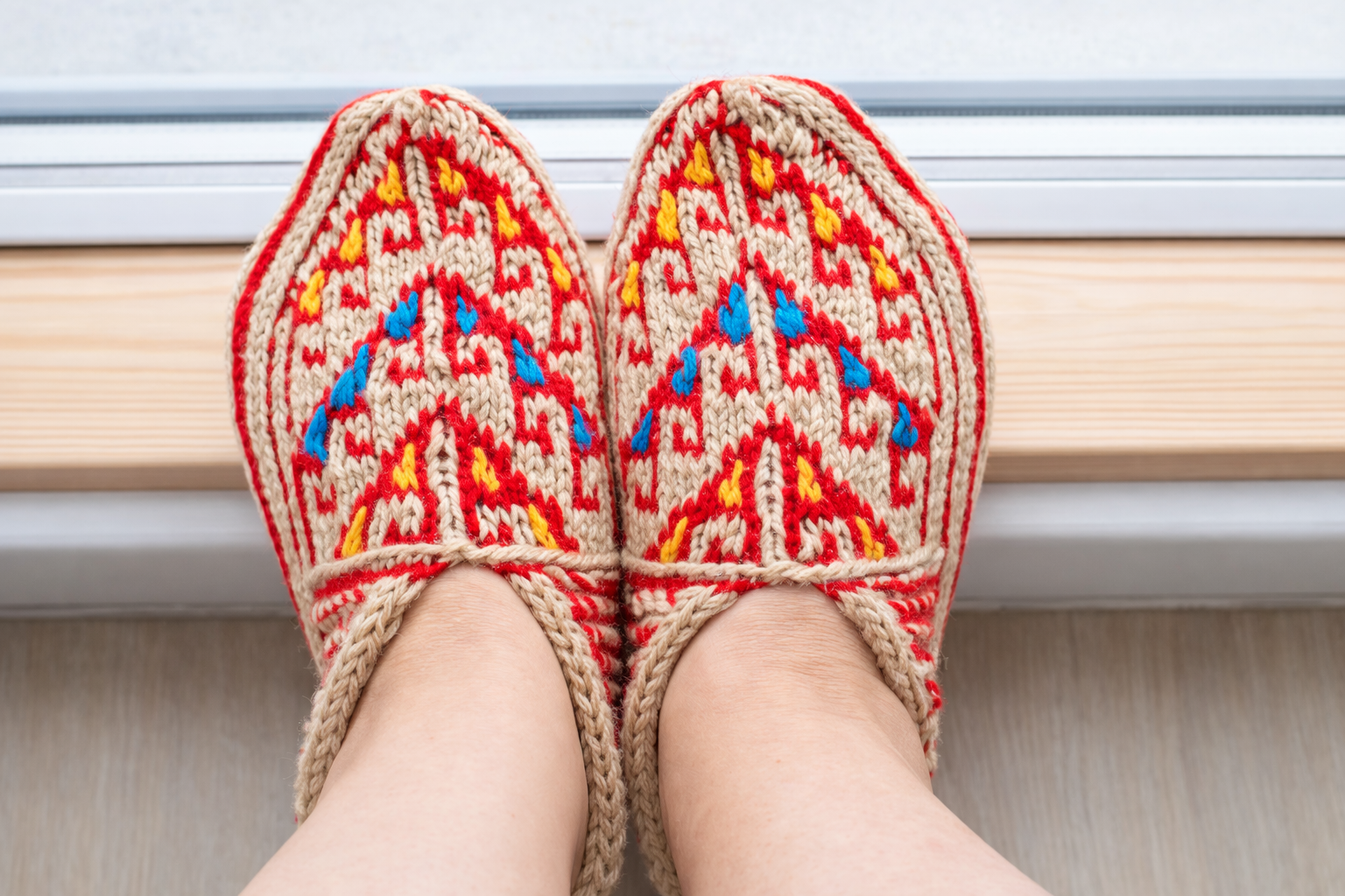Handmade Wool Slippers – Limited Pattern Edition Model 2 "Red"