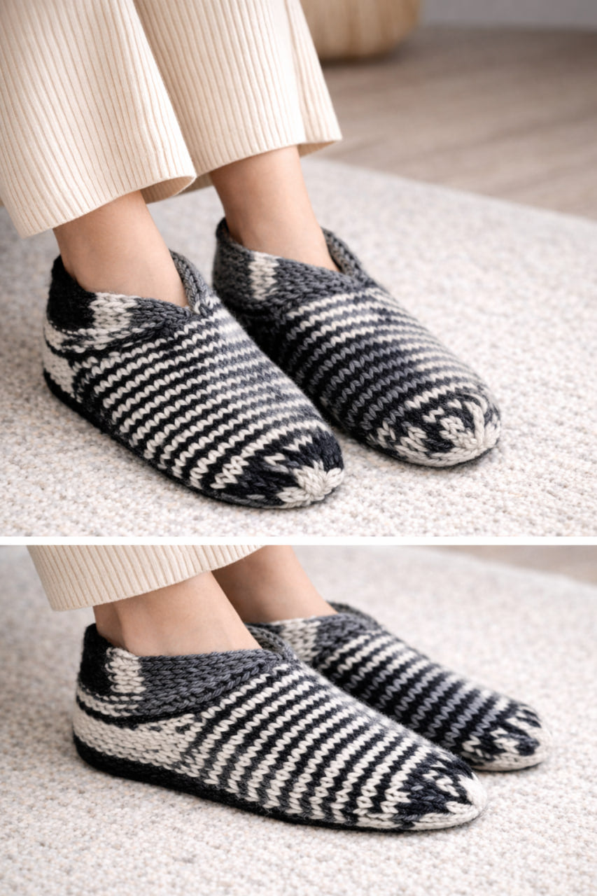 Handmade Wool Slippers – Limited Pattern Edition Model 10 "Gray"