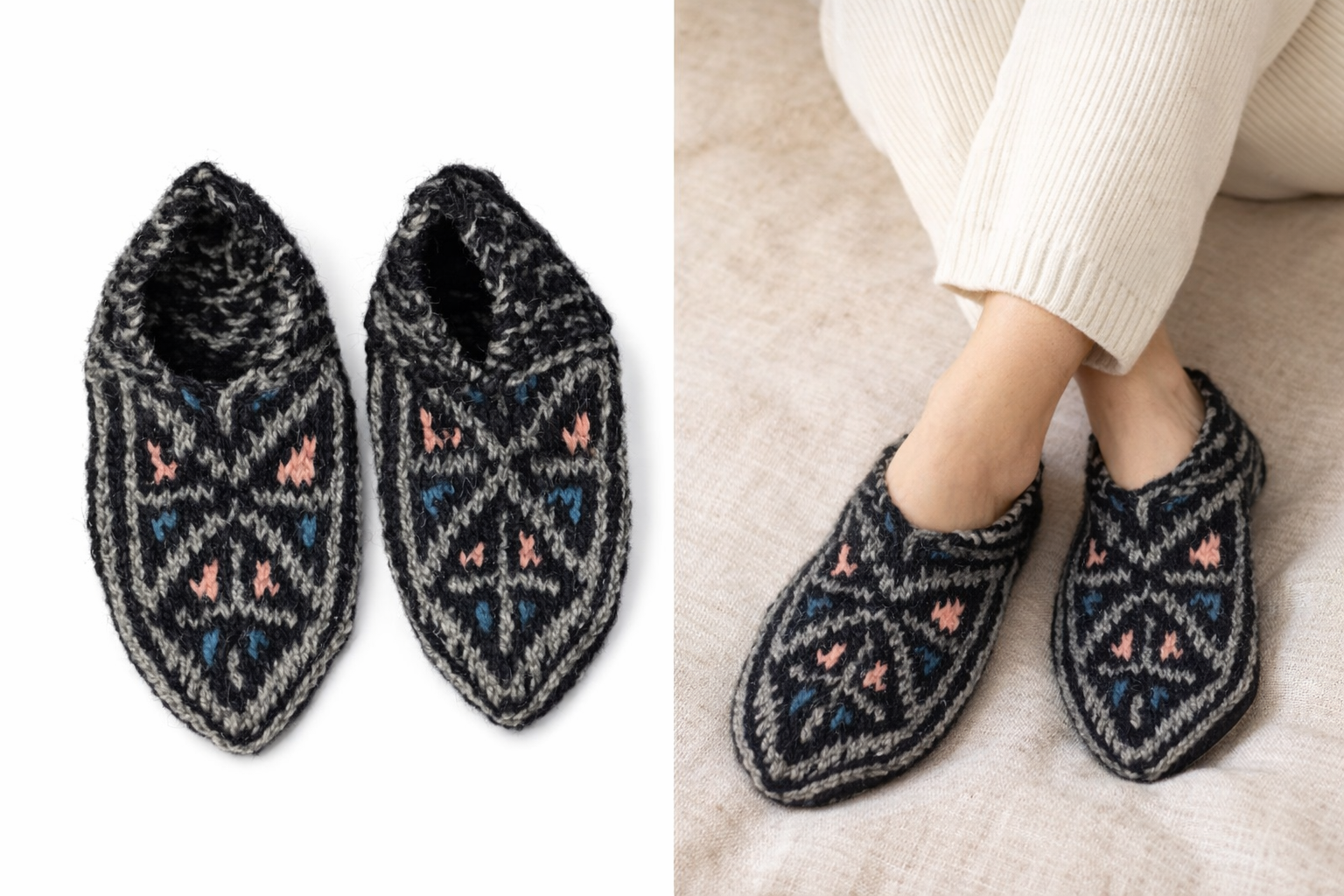 Handmade Wool Slippers – Limited Pattern Edition Model 10 "Gray"