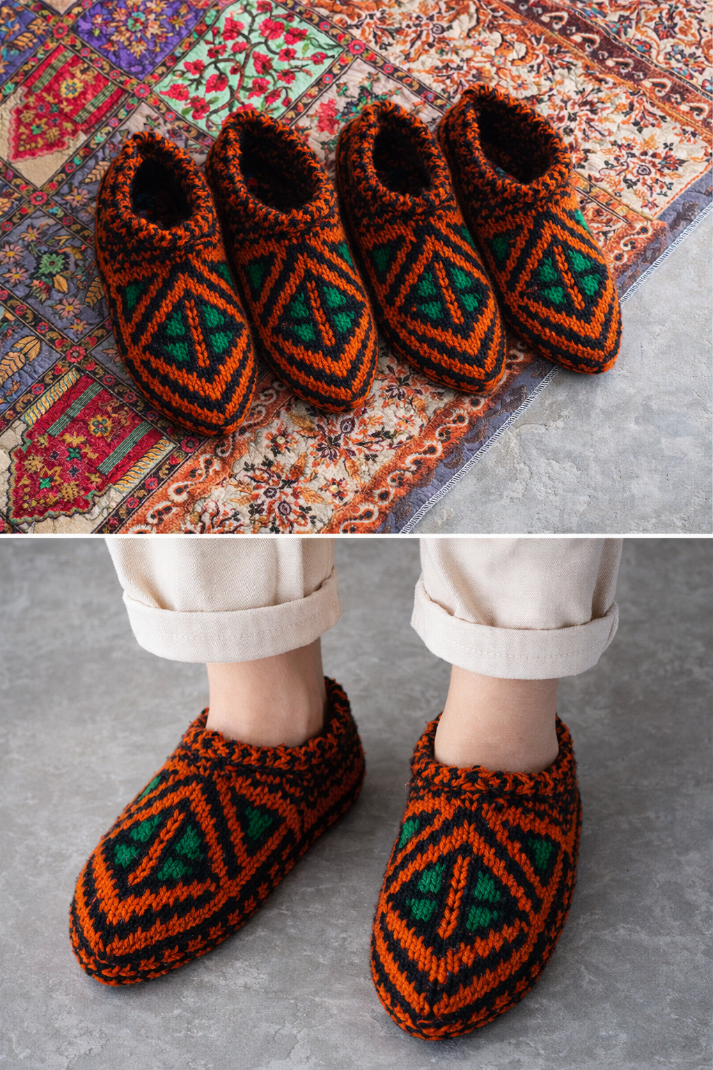 Handmade Wool Slippers – Limited Pattern Edition Model Model 07 “Burnt Orange“