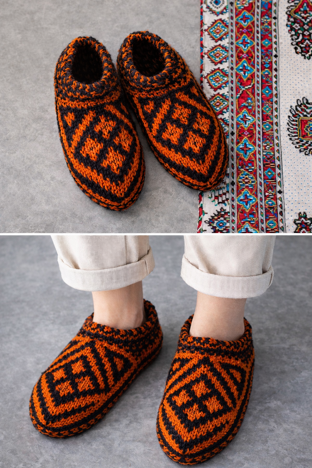 Handmade Wool Slippers – Limited Pattern Edition Model Model 07 “Burnt Orange“